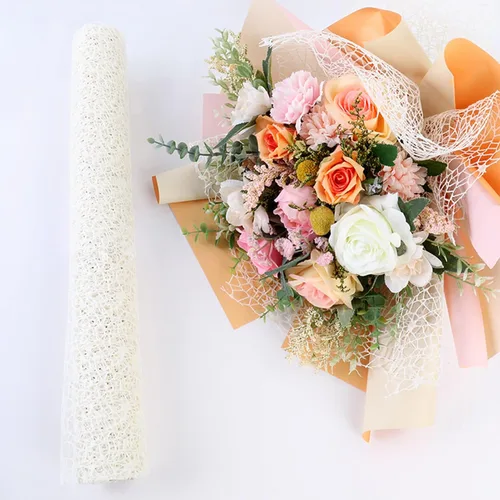 Miniatura 4 de Papel de regalo de malla de jacquard coreano con flores caladas 1 rollo, suministros para floristería, papel para envolver ramos de flores, Blanco