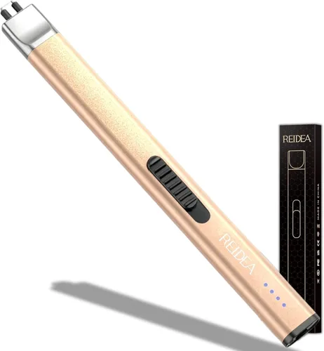 REIDEA Encendedor eléctrico, regalos para los amantes de las velas [rellenos de calcetines para mujeres y hombres], parte superior retráctil, Oro