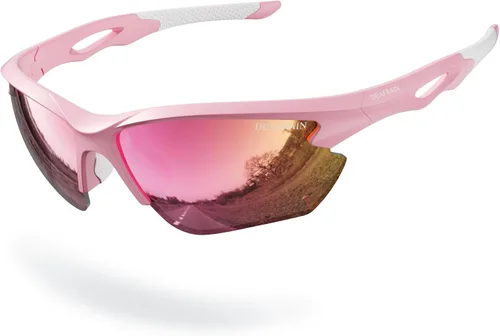 DEAFRAIN Gafas de sol deportivas polarizadas para hombres y mujeres, ciclismo, correr, pesca, TR90, marco irrompible, protección UV Rosa mate/marco