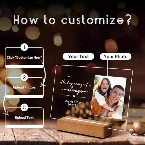 Miniatura 3 de Marcos de fotos personalizados con foto, placa de fotos personalizada con luz nocturna para ella, él, novia, novio, regalos de boda para esposa