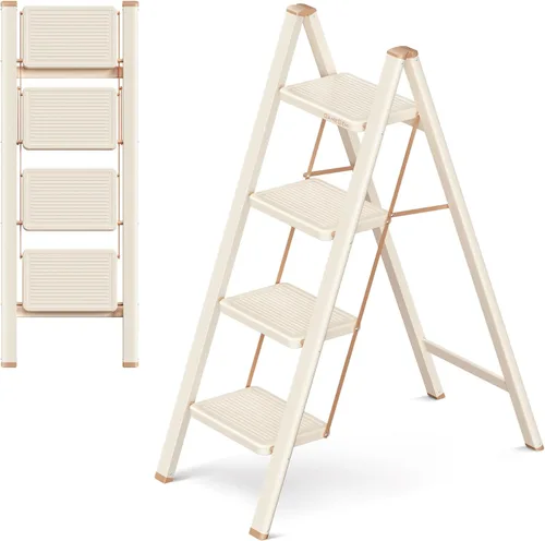 Miniatura 15 de Escalera plegable de 2 escalones con pedal ancho antideslizante, capacidad de 330 libras, escalera portátil ligera para uso en el hogar y la cocina