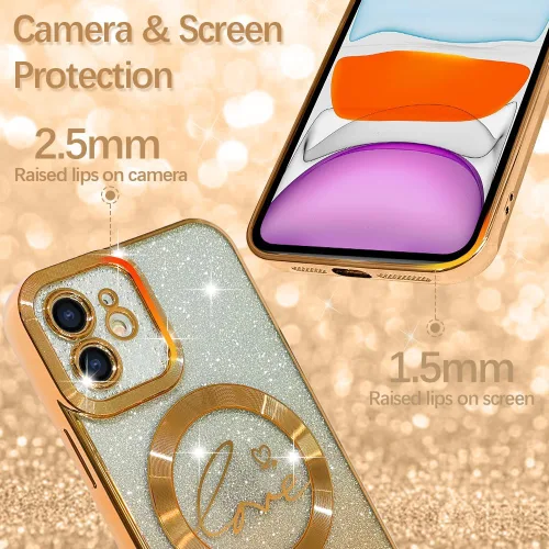 Miniatura 2 de ZIYE Funda Magnética Diseñada para iPhone 11 Funda con Purpurina Plateado de Lujo Corazón de Amor Compatible con MagSafe Funda Transparente