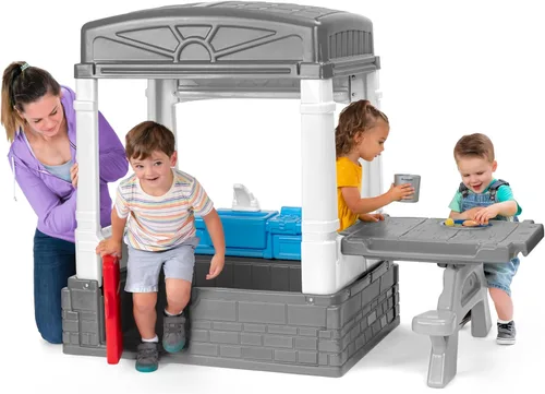 Miniatura 8 de Simplay3 Sunny Day Casa de campo de campo para interiores o exteriores, casa de juegos para niños pequeños y niños pequeños con cocina y mesa de Rojo