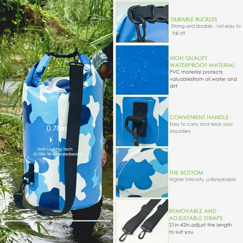 Miniatura 3 de YUMQUA Bolsas secas impermeables 5L/10L/20L/30L/40L para mujeres y hombres, bolsa seca flotante enrollable bolsa de almacenamiento impermeable