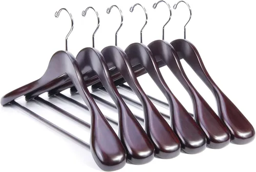 Nature Smile Perchas de madera para mujer, para abrigos, abrigos, camisas, barra antideslizante con tornillo, paquete de 6 unidades (16 pulgadas,