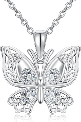 Butterfly Necklace S925 Sterling Silver Butterfly Pendant Necklace Sparkly Cubic Zirconia Butterfly Necklace Butterfly Jewelry Gift for Women Girl
