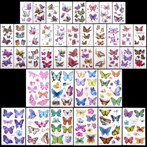 Miniatura 5 de PAGOW 40 hojas (alrededor de 250 unidades) tatuajes de mariposa autoadhesivos para adultos y niños y mujeres, calcomanías temporales impermeables