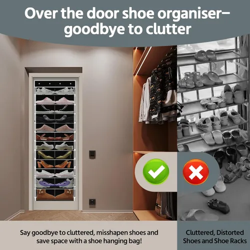 Miniatura 7 de PAULONE Organizador de zapatos de 12 bolsillos para colocar sobre la puerta, reutilizable, transpirable, bolsa grande de malla, organizador