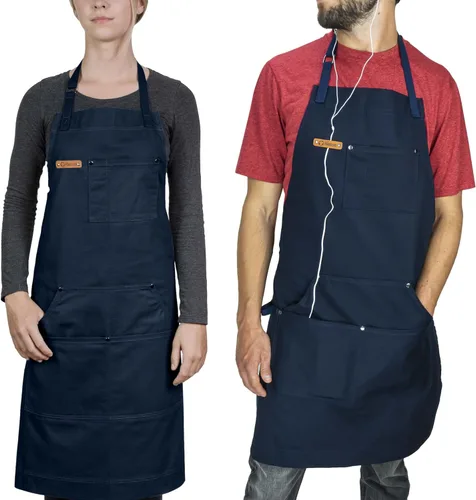 Chef Pomodoro Delantal de chef para hombre y mujer, delantal de cocina con bolsillos y correas ajustables para el cuello, delantal de cocina 100%