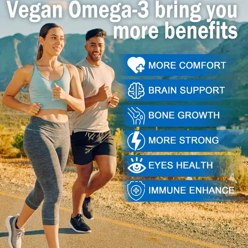 Miniatura 6 de Gomitas veganas Omega 3 de 1280 mg + vitamina D3 K2 (MK7), alternativa al aceite de pescado Omega 3 para adultos, con algas EPA 600 mg y DHA 400 mg