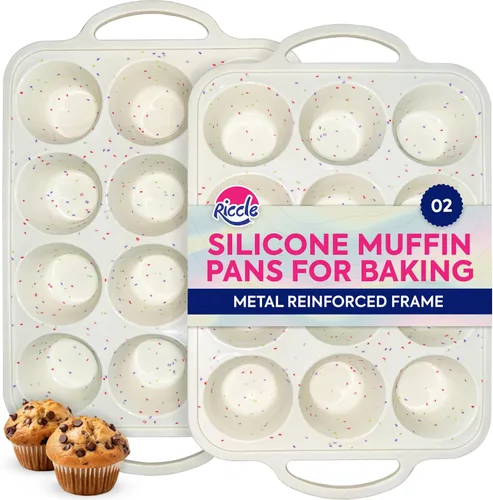 Miniatura 8 de RICCLE Paquete de 2 mini moldes de silicona para magdalenas con marco reforzado de metal, mini moldes de silicona para magdalenas de 24 tazas