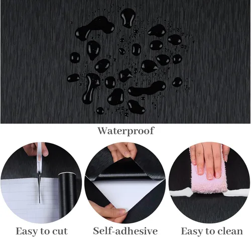 Miniatura 8 de VaryPaper Papel de contacto de acero inoxidable cepillado negro de 15.7 x 78.7 pulgadas para electrodomésticos, papel tapiz metálico negro