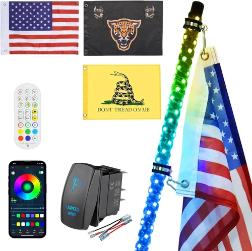Miniatura 11 de Ehaho 1 paquete de 1 pie de luces de látigo, luz de látigo LED con aplicación y control remoto, látigos iluminados RGB en espiral persiguiendo