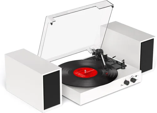Tocadiscos con altavoces externos – Giradiscos Bluetooth vintage para discos de vinilo, reproductor de vinilo de 3 velocidades con transmisión por
