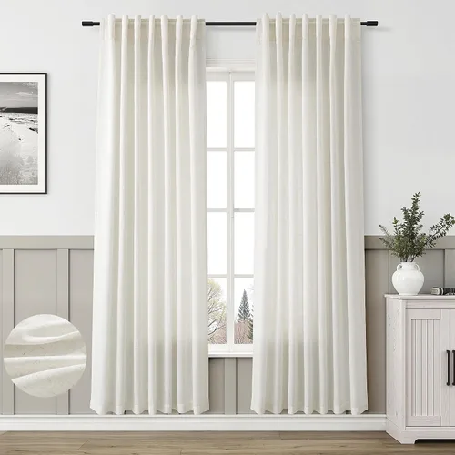 Miniatura 59 de Aersas Aqua Green Linen Curtains 84 Inches Long 2 Panels Set Back Tab Rod Pocket Living Room Curtain Farmhouse Rustic Light Filtering Hook Drapes