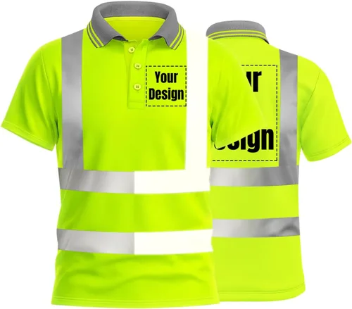 Polo de seguridad reflectante de alta visibilidad, personaliza tu logotipo, camisas de trabajo al aire libre de manga corta (L, amarillo - estilo 4)