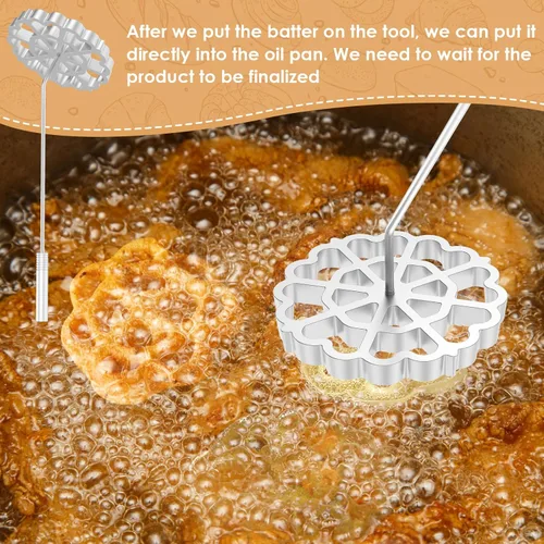 Miniatura 4 de Moldes para bunuelos con mango, rosetón de hierro, herramienta para galletas de 4.7 in, molde desmontable para hacer galletas, molde reutilizable