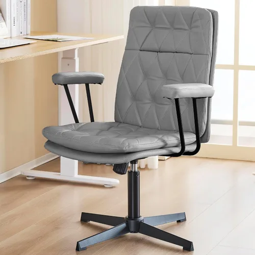 Miniatura 8 de Silla de escritorio sin ruedas, silla giratoria de oficina en casa con patas cruzadas Sillón de acento sólido blanco crema
