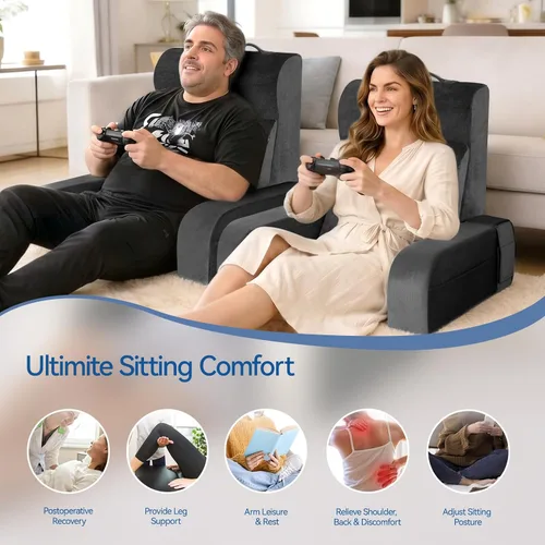 Miniatura 8 de Kayfia Almohada de lectura, almohada de espalda 10 en 1 para cama sentada con reposabrazos desmontable, respaldo con espuma viscoelástica de gel