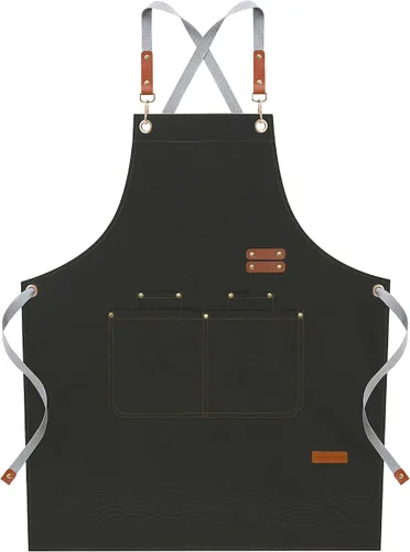 Delantales de chef para hombres y mujeres con bolsillos grandes, lona de algodón, espalda cruzada, ajustable, para cocinar, trabajo, impermeable,
