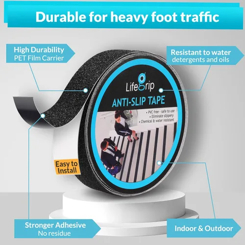 Miniatura 2 de Lifegrip - Cinta de tracción antideslizante, cinta de fricción de 1 pulgada x 15 pies, el mejor agarre, adhesivo abrasivo para escaleras, peldaños