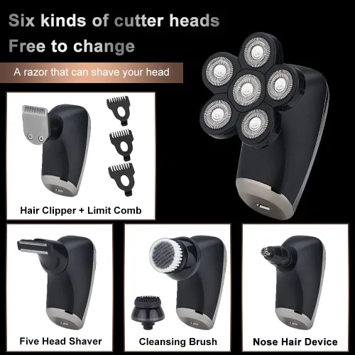 Miniatura 4 de Afeitadoras de cabeza para hombres calvos, afeitadora eléctrica 5 en 1 para hombre, impermeable, recargable, recortadora de barba, afeitadora calva