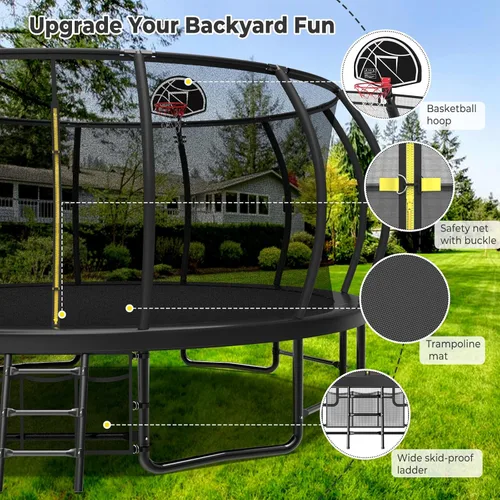 Miniatura 2 de Lyromix 12 14 15 16 pies, camas elásticas al aire libre para niños y adultos, trampolín de calabaza con postes curvos, trampolín recreativo con aro