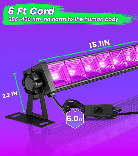 Miniatura 2 de Paquete de 2 barras de luz negra LED de 42W, luz negra con cable de 6 pies + interruptor + enchufe, suministros de fiesta de luces negras que