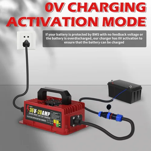 Miniatura 4 de Cargador de batería de litio de 36 V 1000 W 20 A para LiFePO4, impermeable IP67 con ventilador de refrigeración y cable de 16 pies, para carrito