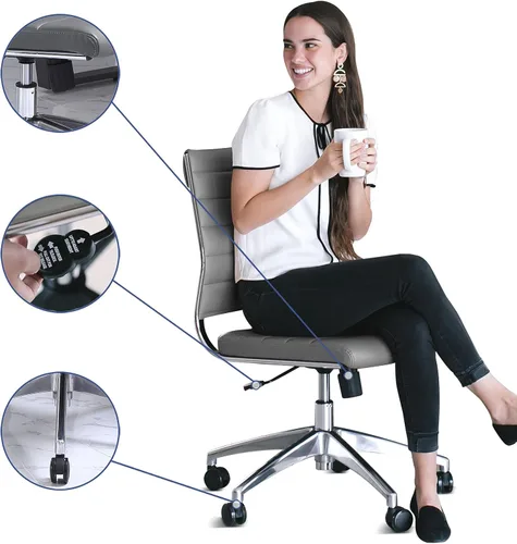 Miniatura 14 de LexMod Jive silla de oficina ejecutiva acanalada respaldo alto, Poliuretano, Gris