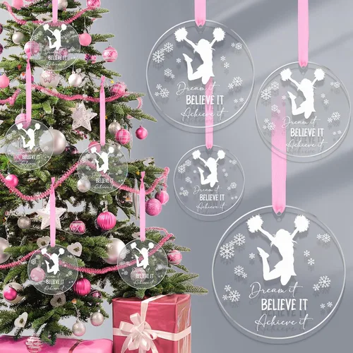 Roowest 9 piezas de adorno navideño de animadora de Navidad, adornos acrílicos de animadora para árbol de Navidad, cree en ello, sueña con ello,