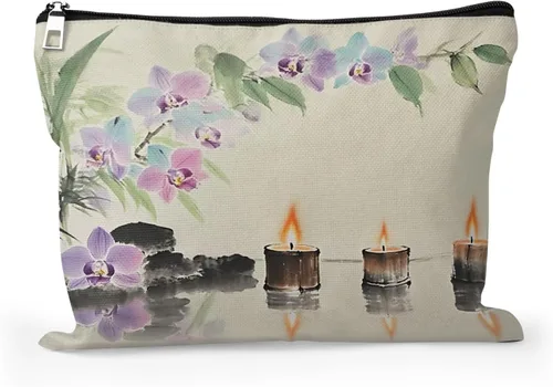 Miniatura 14 de Cafl Bolsa de maquillaje para mujeres y niñas, organizador de viaje portátil de gran capacidad, 10 x 8 pulgadas, Par de mirlo posado en ramas