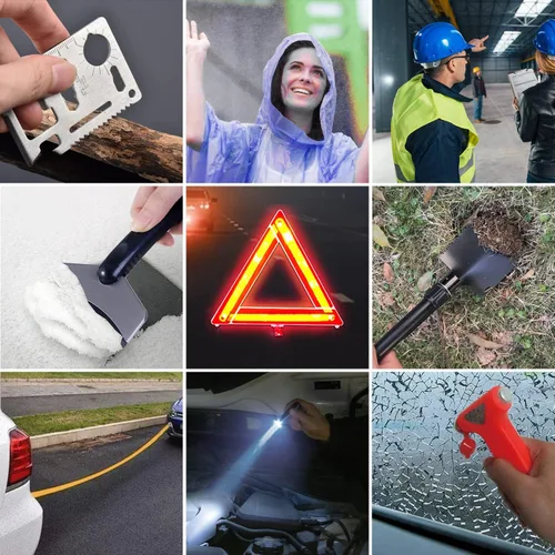 Miniatura 9 de Kit de asistencia de emergencia para automóvil con compresor de aire portátil, cables de puente, martillo de seguridad, todo en uno, juego de Negro