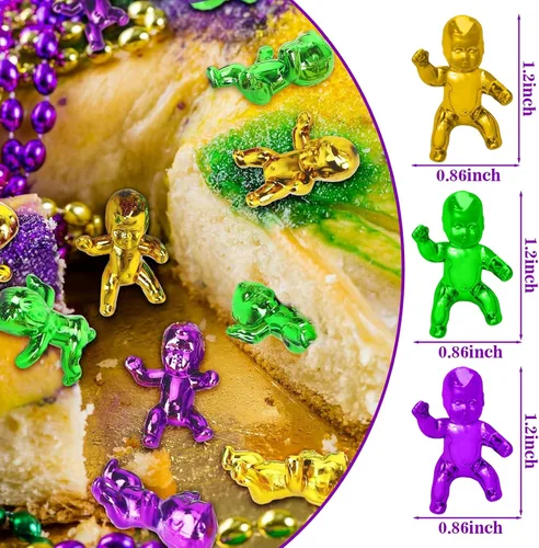 Miniatura 2 de King Cake Babies, 30 piezas de 1.2 pulgadas Mardi Gras mini bebés de plástico metálico dorado morado verde bebé para decoración de pasteles rey