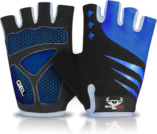 BEAST RAGE Guantes de ciclismo de medio dedo para hombres y mujeres, guantes acolchados de gel, antideslizantes, absorben los golpes, levantamiento
