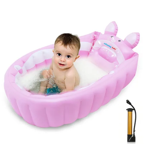 Miniatura 11 de Bañera inflable para bebé, asiento de bañera para recién nacido, piscina antideslizante para sentarse, ducha plegable para niños pequeños, baño