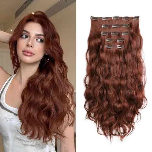 Miniatura 15 de Extensiones rubias onduladas con clip, de 18 pulgadas de largo, sintéticas, invisibles, gruesas, postizas, para mujeres, 5 piezas, rizadas, suaves