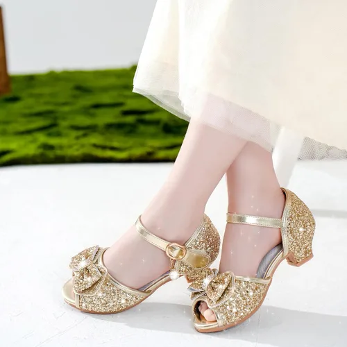 Miniatura 2 de Furdeour Zapatos de vestir para niñas, zapatos de niña de flores, tacones bajos, puntera abierta, boda, fiesta, escuela, niños pequeños y grandes