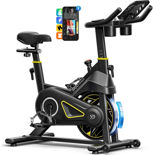 YPOO Bicicleta estática, resistencia magnética ajustable, bicicletas estacionarias para cardio en casa con aplicación exclusiva, bicicleta de