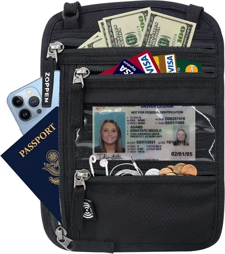 Miniatura 2 de ZOPPEN Soporte para pasaporte, cartera para el cuello, funda para pasaporte, organizador de documentos de viaje, combinación de tarjeteros
