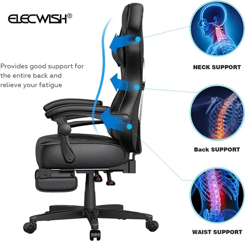Miniatura 4 de ELECWISH Sillas de juego para adultos, respaldo alto, giratorias, reclinables, ergonómicas, para videojuegos, reposacabezas y soporte lumbar, silla