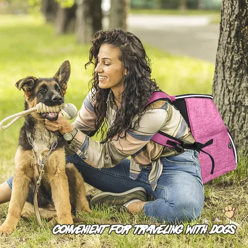 Miniatura 7 de BAGLHER Mochila de viaje para perros, mochila de suministros para mascotas aprobada por aerolíneas, bolsa de viaje para perros con 2 cuencos Rosa