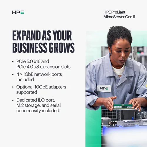 Miniatura 8 de Hewlett Packard Enterprise ProLiant MicroServer Gen11 Tower Server, procesador Intel Pentium Gold G7400, memoria de 16 GB, almacenamiento HDD de 1