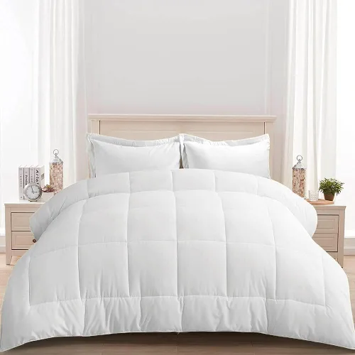 Miniatura 9 de Edredón 100% algodón egipcio de 500 GSM, súper suave, relleno alternativo de plumón con 2 fundas de almohada, colección de insertos para clima frío