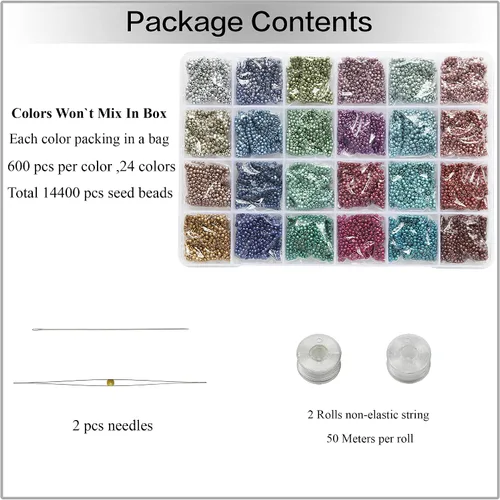 Miniatura 5 de Bala&Fillic Tamaño de cuentas de semillas de 0.079 pulgadas, 24 colores en total, 16800 piezas en caja, 12/0 pequeñas cuentas de semillas