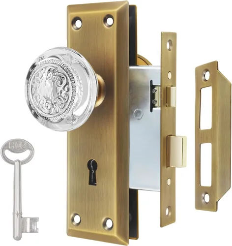 Juego de cerradura de embutir ToPToToo para puerta interior, pomos de puerta de vidrio con cerradura, reemplazo de perilla de puerta estilo antiguo,