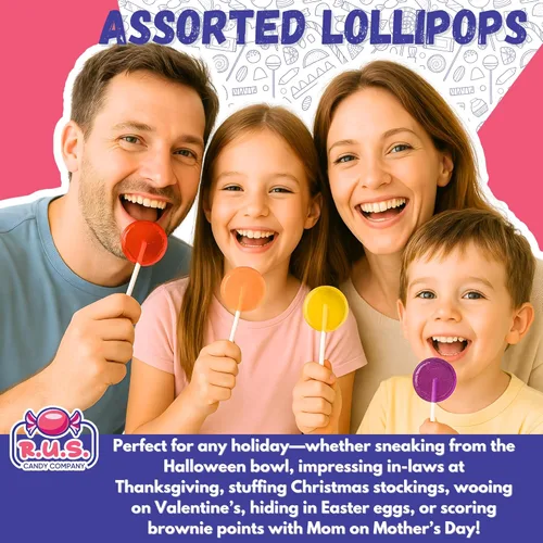 Miniatura 3 de RUS Candy Company - Paletas surtidas con sabor a fruta – Chupones envueltos individualmente a granel para niños – 40 paletas de caramelo – Paquete
