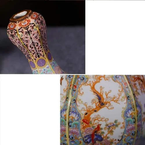 Miniatura 4 de Jarrón de cerámica chino, arte hecho a mano antiguo oriental tradicional porcelana florero de botella de porcelana decoración del hogar, decoración
