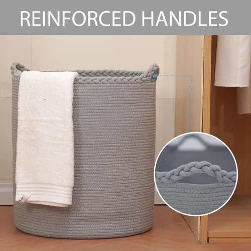Miniatura 2 de Cesta de lavandería tejida de gran tamaño de 90 litros, cesta de lavandería alta de algodón para mantas, ropa, almohadas, juguetes, zapatos, cubo