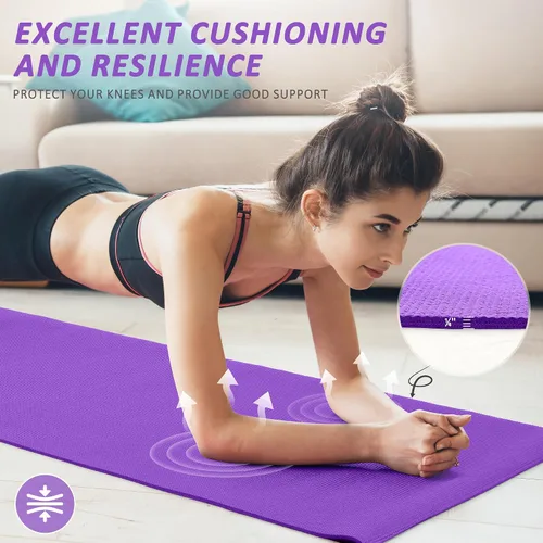 Miniatura 3 de Signature Fitness - Tapete de yoga multiusos de 0.25 pulgadas de grosor, alta densidad, sin desgarros, con correa y características ligeras para uso
